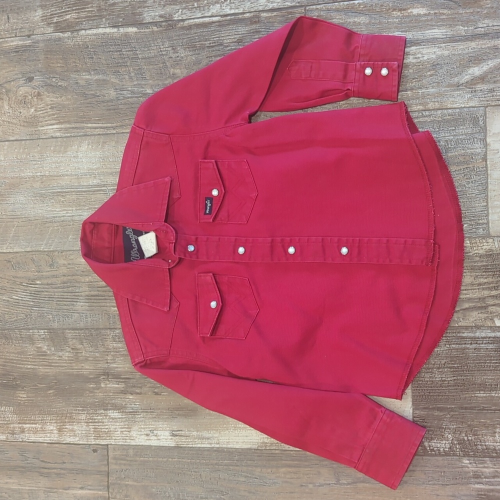 Boys WRANGLER Classic Brush-Popper Red western snap front Cowboy shirt sz 5/6